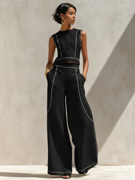 Nicoletta | Conjunto de Lino con Costuras en Contraste