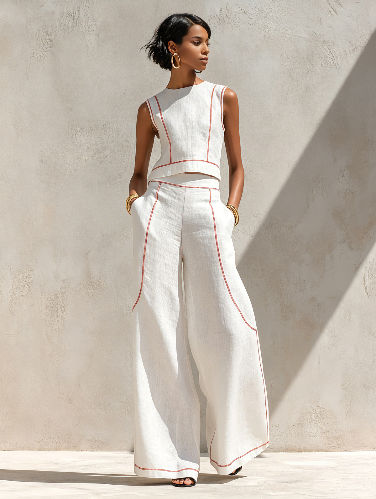 Nicoletta | Conjunto de Lino con Costuras en Contraste