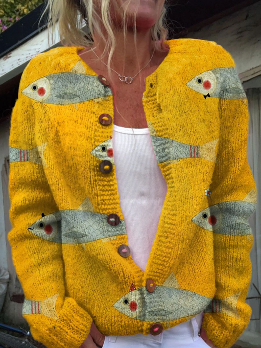 Ondina | Cárdigan Estampado de Peces