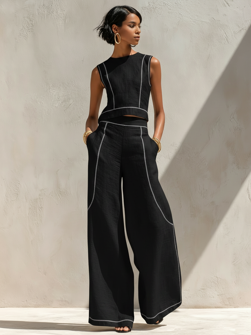 Nicoletta | Conjunto de Lino con Costuras en Contraste