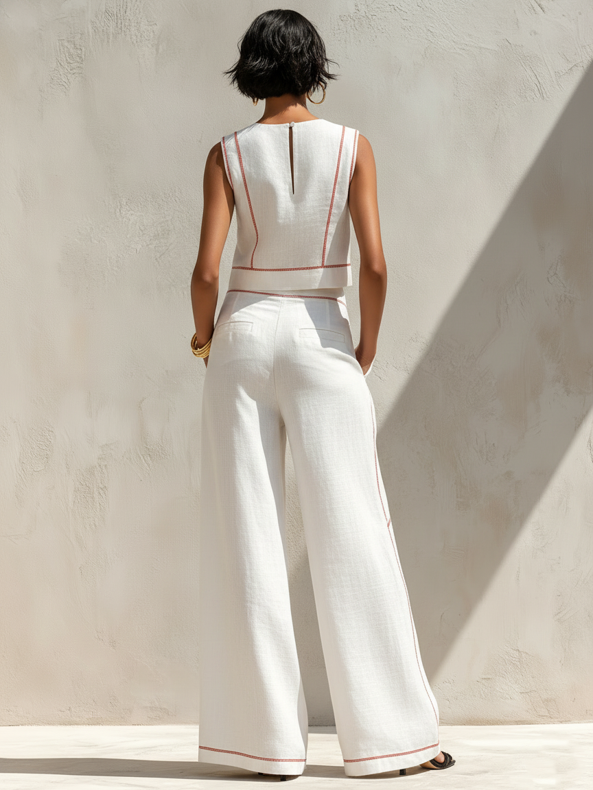 Nicoletta | Conjunto de Lino con Costuras en Contraste