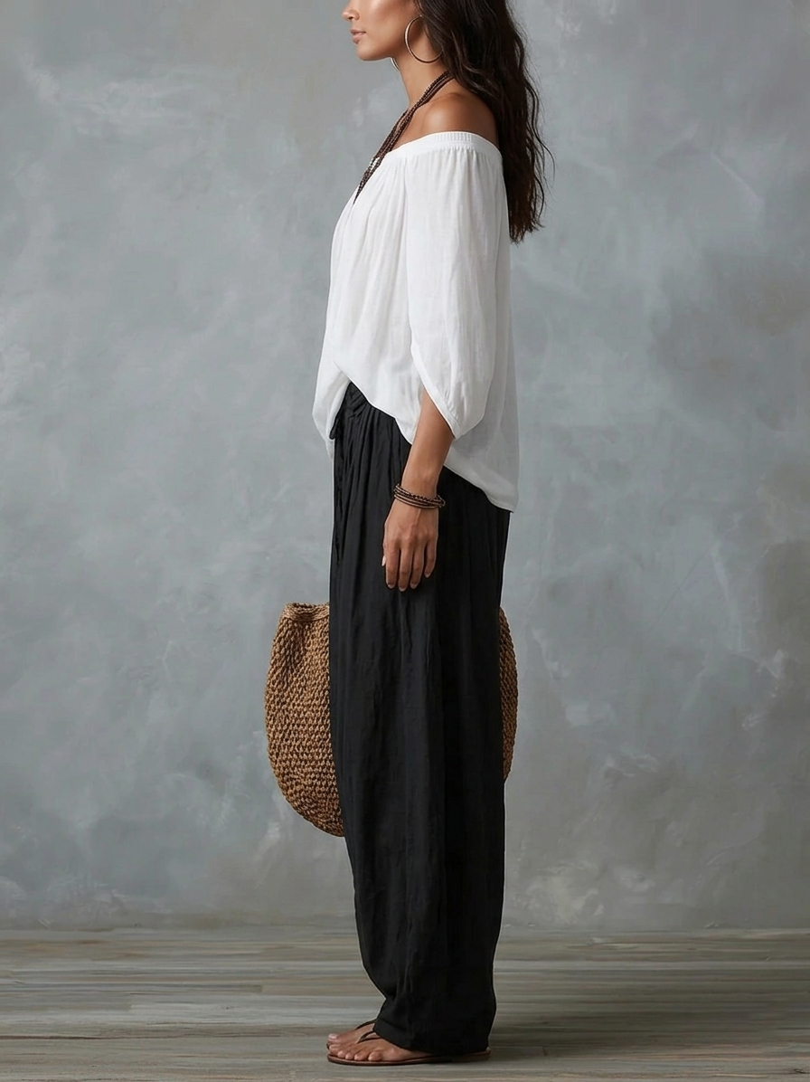 Alba | Completo Bianco Spalle Scoperte con Pantalone Lanterna