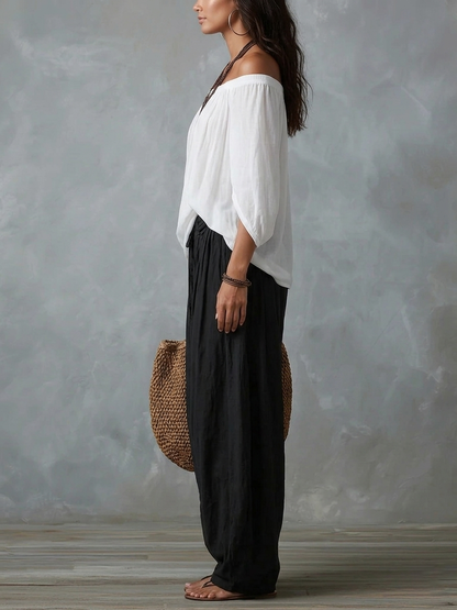 Alba | Completo Bianco Spalle Scoperte con Pantalone Lanterna